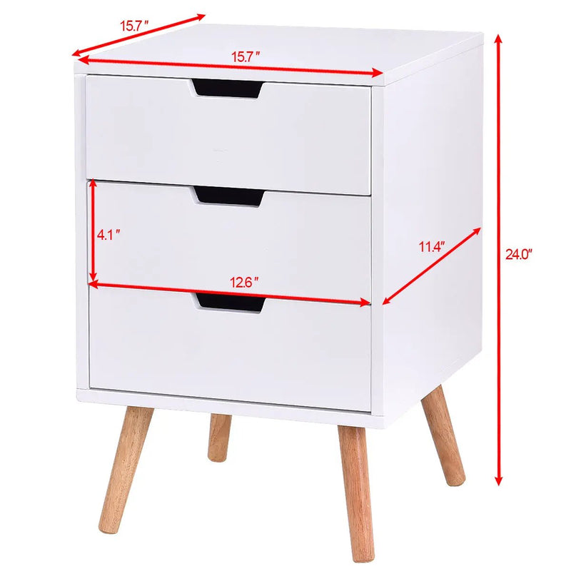 Wood Side End Table Nightstand with 3 Drawers Mid-Century Accent by DirectDeals