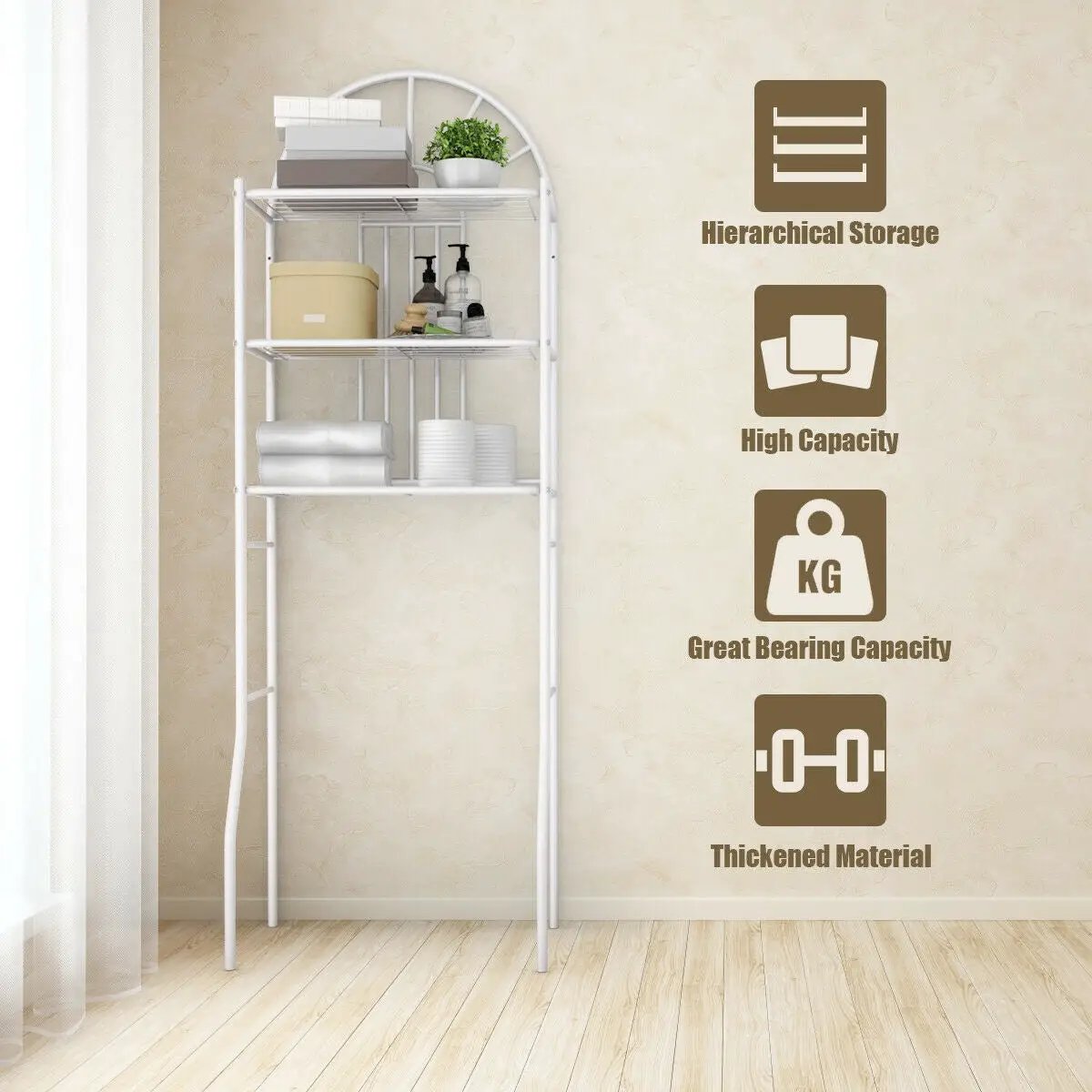 3-Tier Bathroom Rack Over-the-Toilet Storage Rack with 3 Shelves by DirectDeals