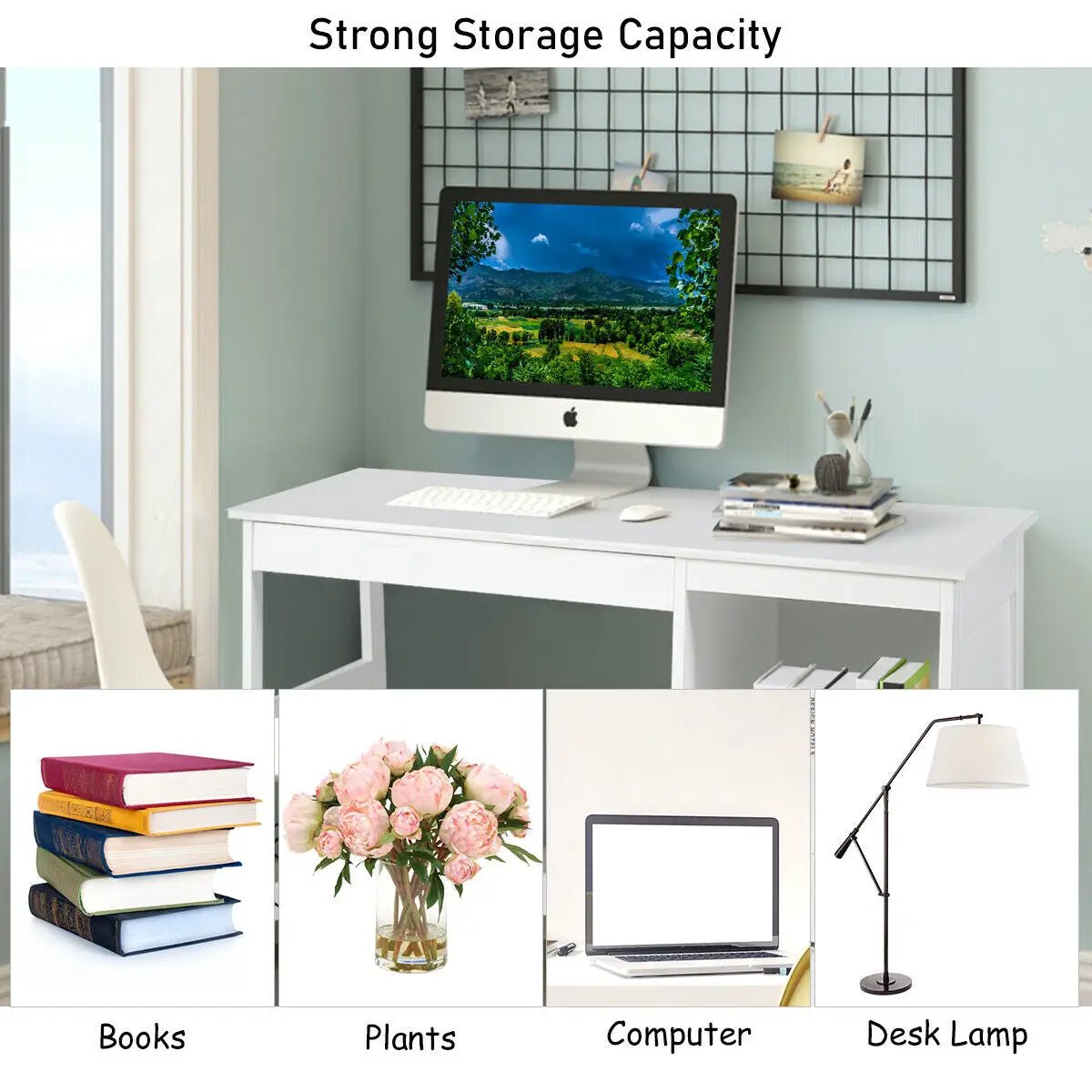 47.5 Inch Modern Home Computer Desk with 2 Storage Drawers by DirectDeals