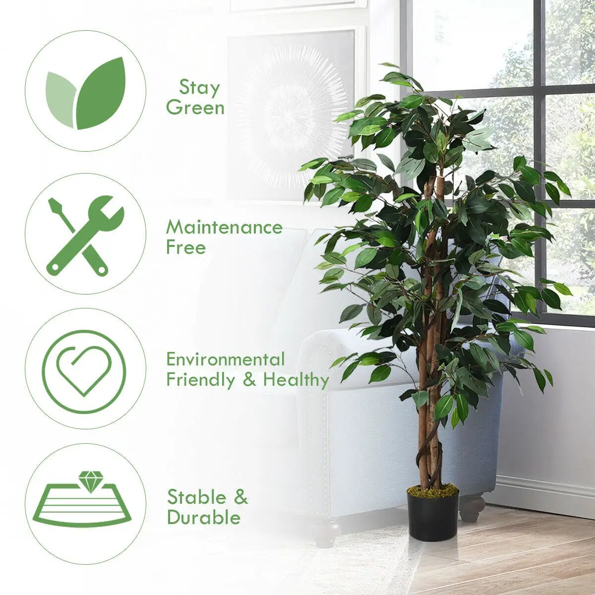 4 Feet In/Outdoor Trunks Artificial Ficus Silk Tree by DirectDeals