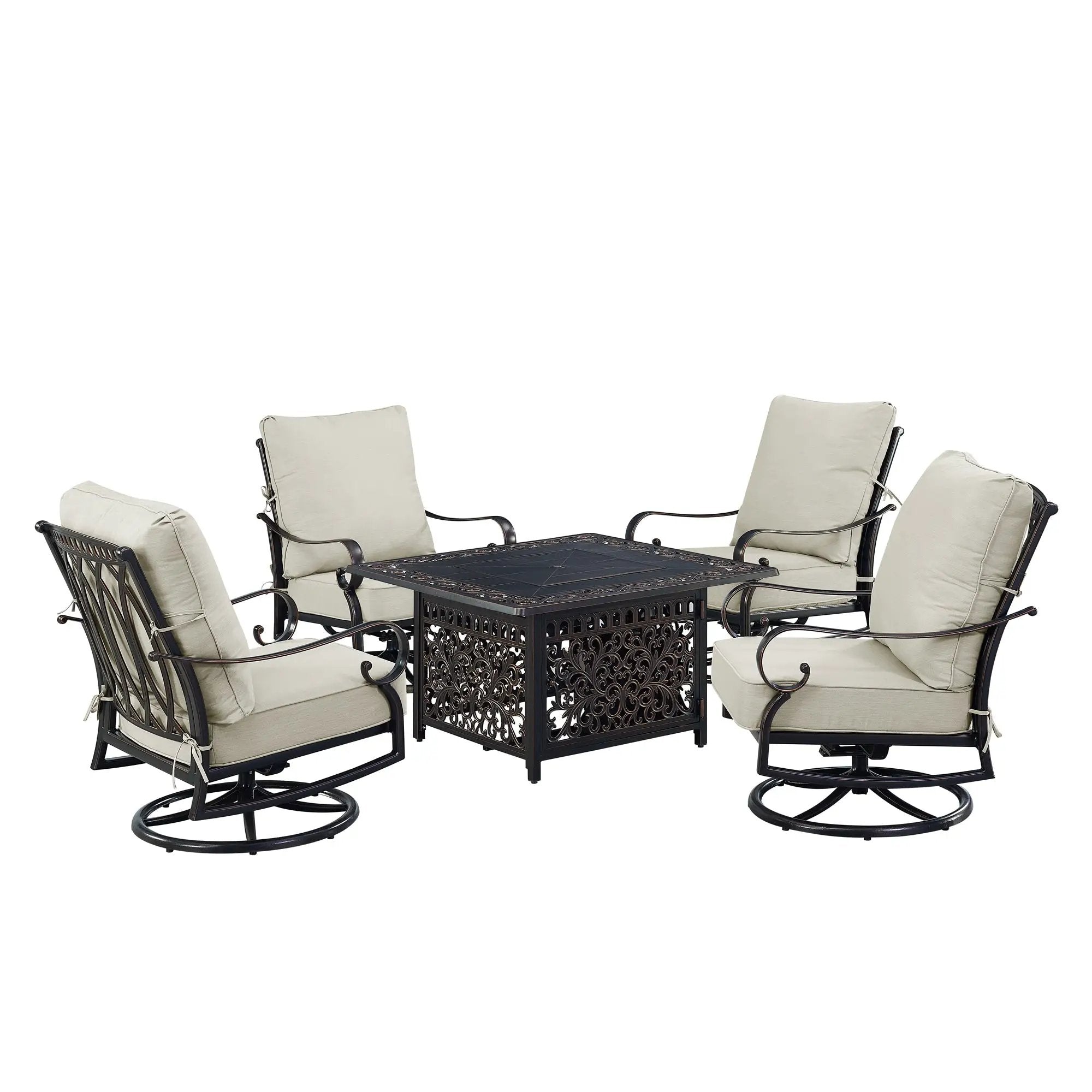 Black Aluminum Fire Table Set with Four Club Chairs by Sharicks