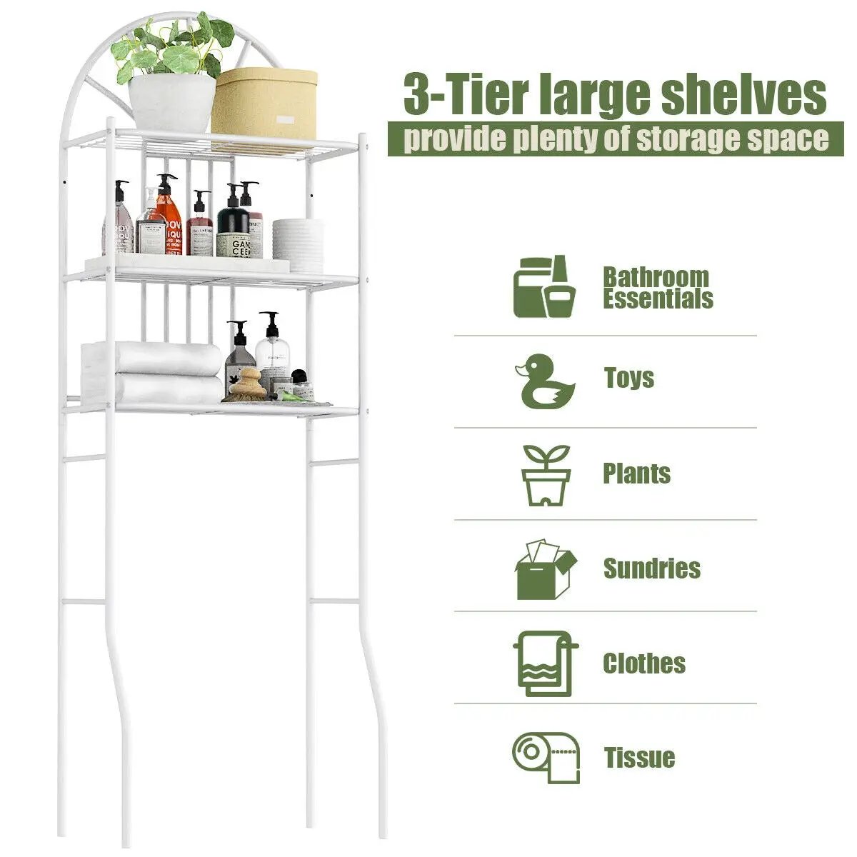 3-Tier Bathroom Rack Over-the-Toilet Storage Rack with 3 Shelves by DirectDeals