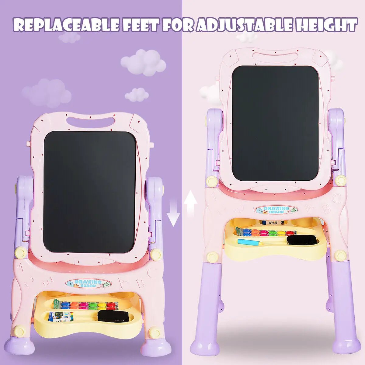 Kids Height Adjustable Double Side Magnetic Art Easel-Purple by DirectDeals