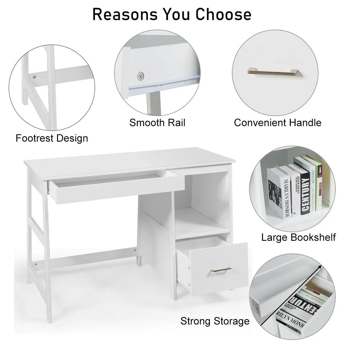47.5 Inch Modern Home Computer Desk with 2 Storage Drawers by DirectDeals