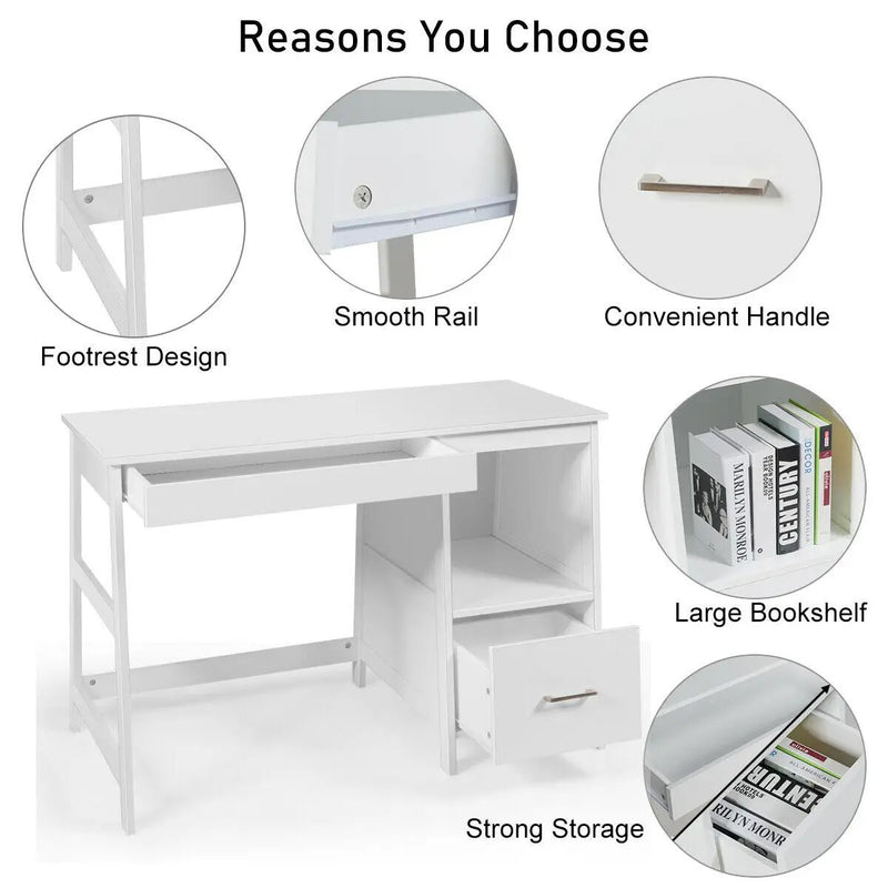 47.5 Inch Modern Home Computer Desk with 2 Storage Drawers by DirectDeals