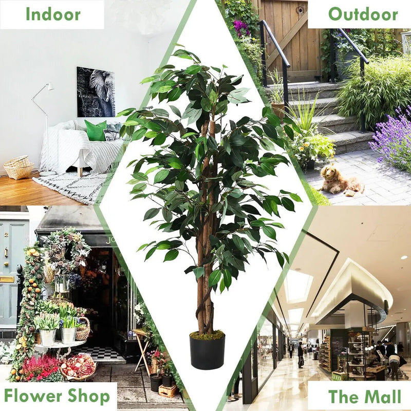4 Feet In/Outdoor Trunks Artificial Ficus Silk Tree by DirectDeals