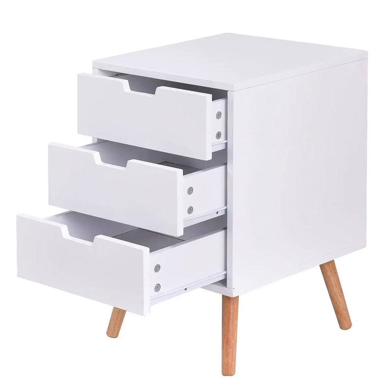 Wood Side End Table Nightstand with 3 Drawers Mid-Century Accent by DirectDeals