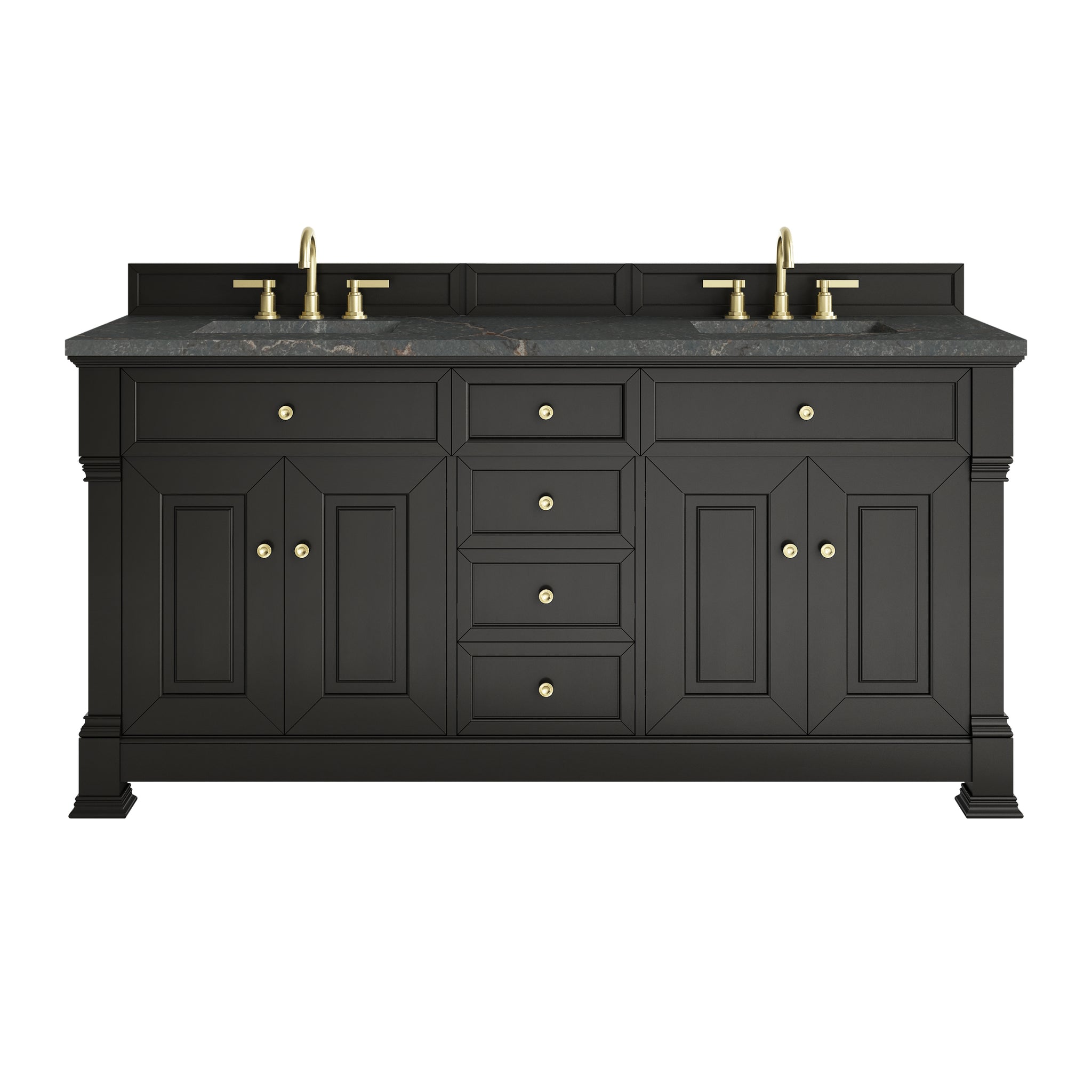 James Martin Brookfield 72" Double Bathroom Vanity, Black Onyx with Parisien Bleu countertop