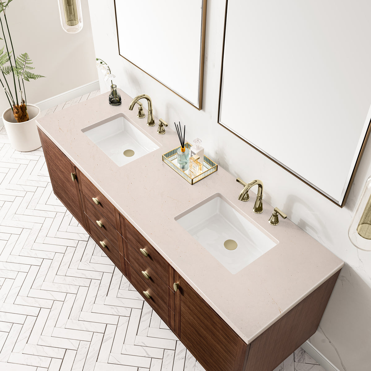 James Martin Amberly 72" Dual Mount Double Bathroom Vanity, Mid-Century Walnut, view 40