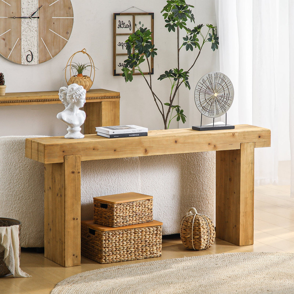 63" Solid Wood Console Table – Rustic Farmhouse Sofa Table, photo 2 of 7