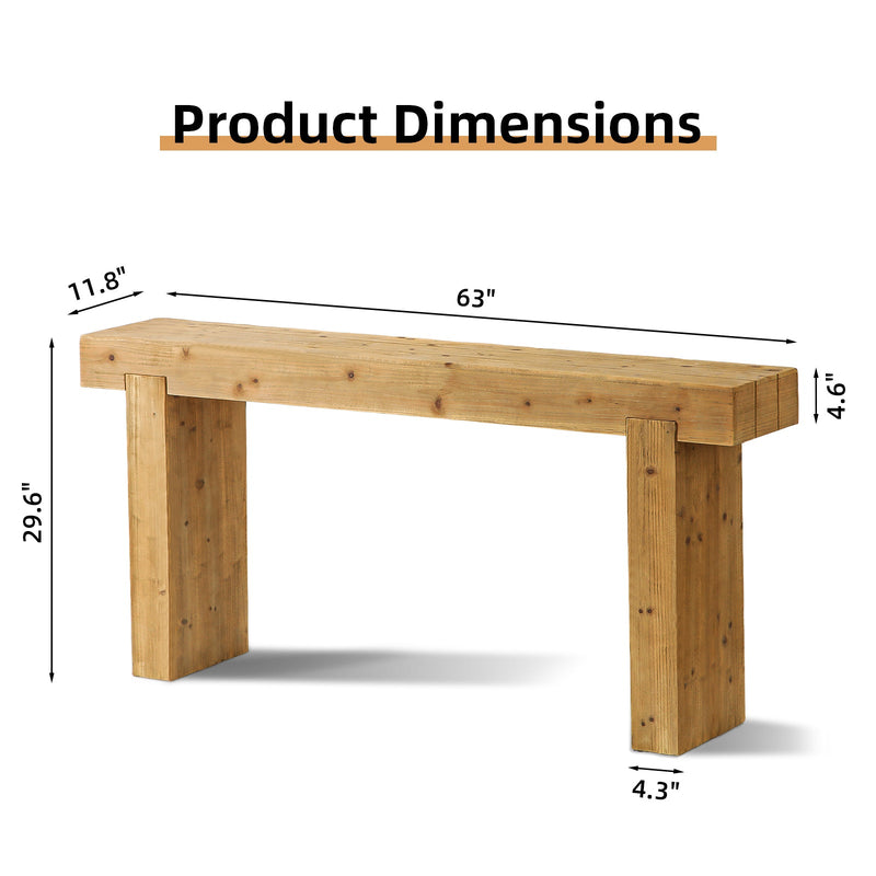 63" Solid Wood Console Table – Rustic Farmhouse Sofa Table, photo 4 of 7