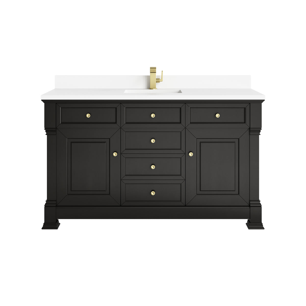 James Martin Brookfield 60" Single Bathroom Vanity, Black Onyx with White Zeus (Single Hole, with Backsplash) countertop