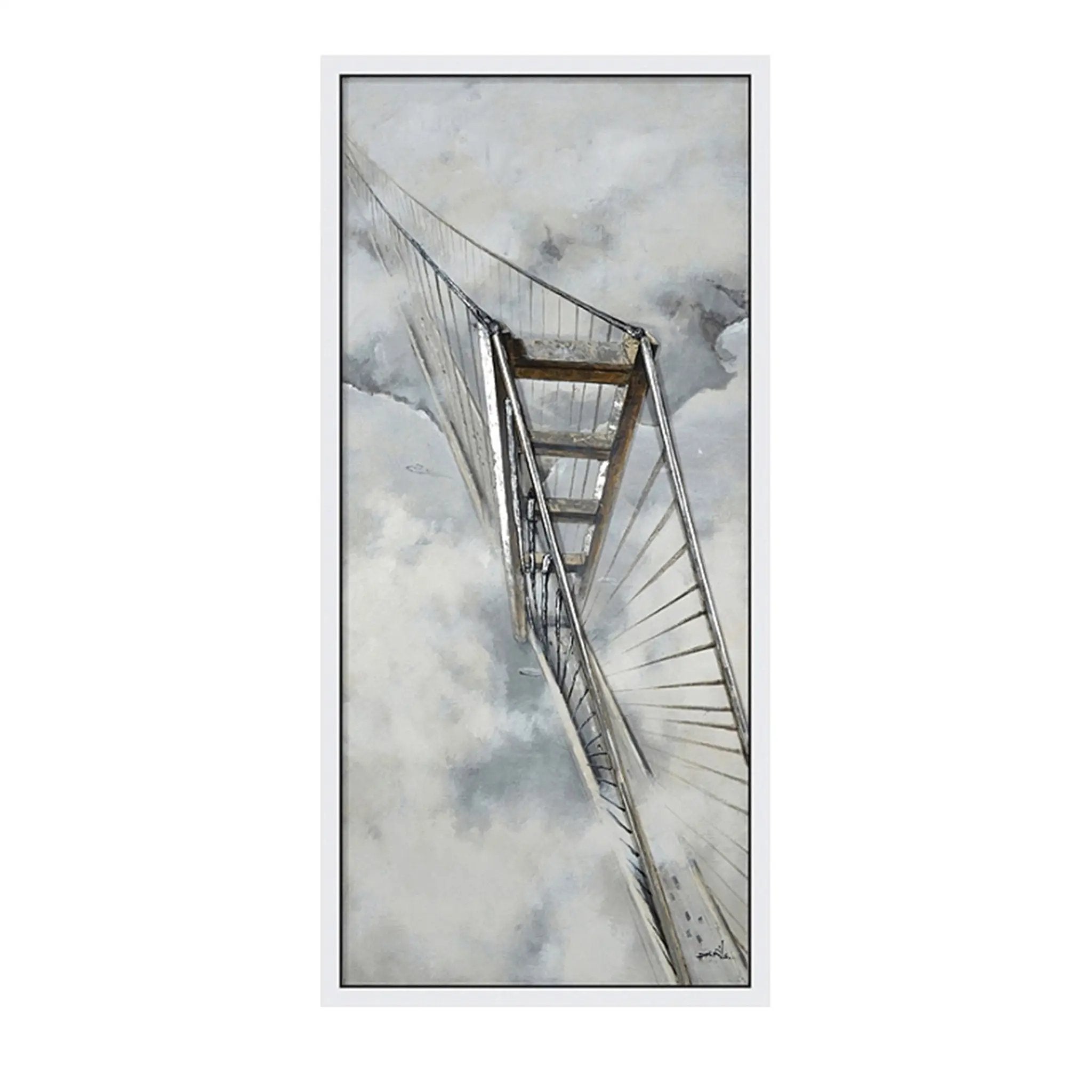 Hand Painted Acrylic Wall Art Golden Gate Bridge 32 x 71 Rectangular Canvas with a White Wooden Frame by Sharicks