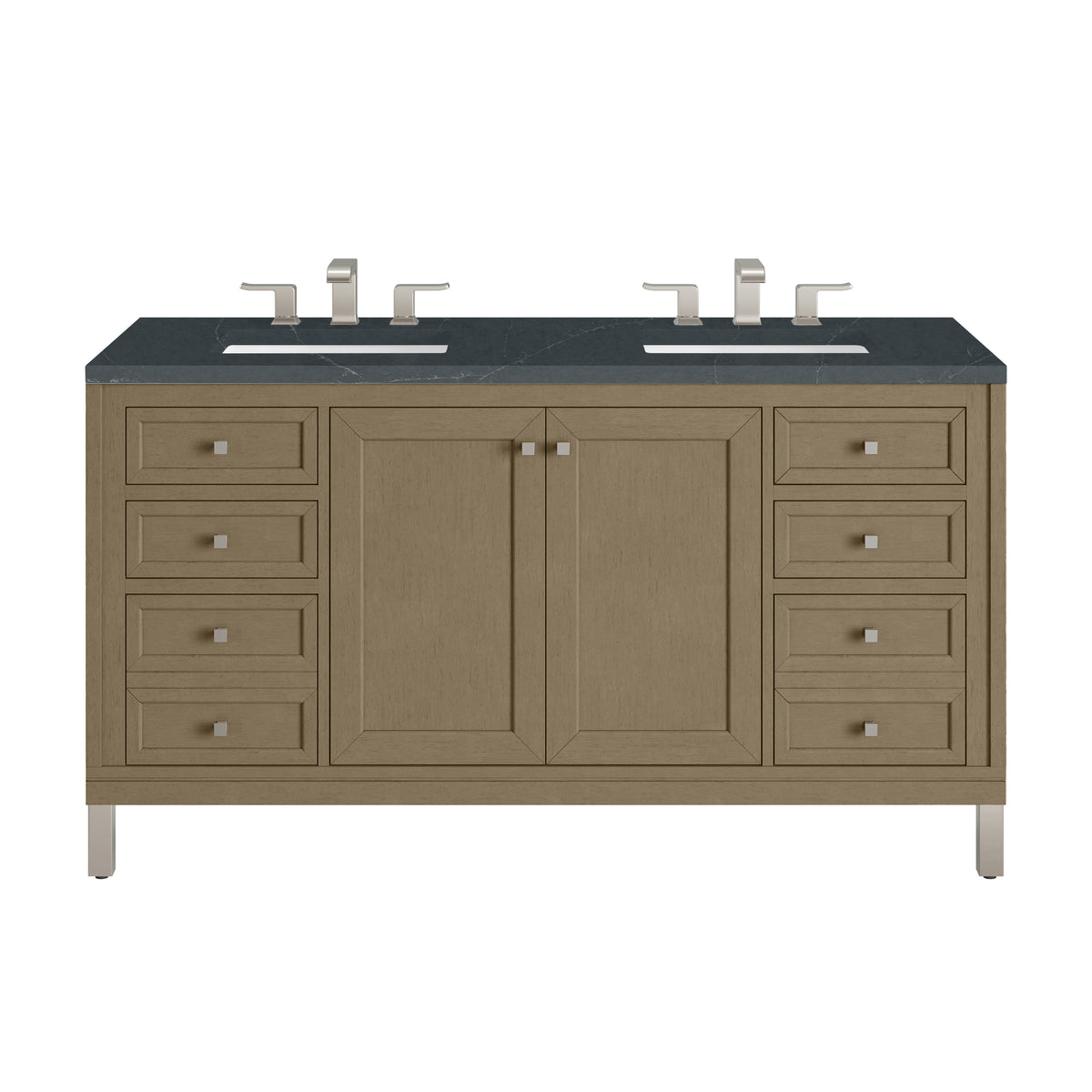 James Martin Chicago 60" Double Bathroom Vanity, Walnut Whisper with Charcoal Soapstone countertop