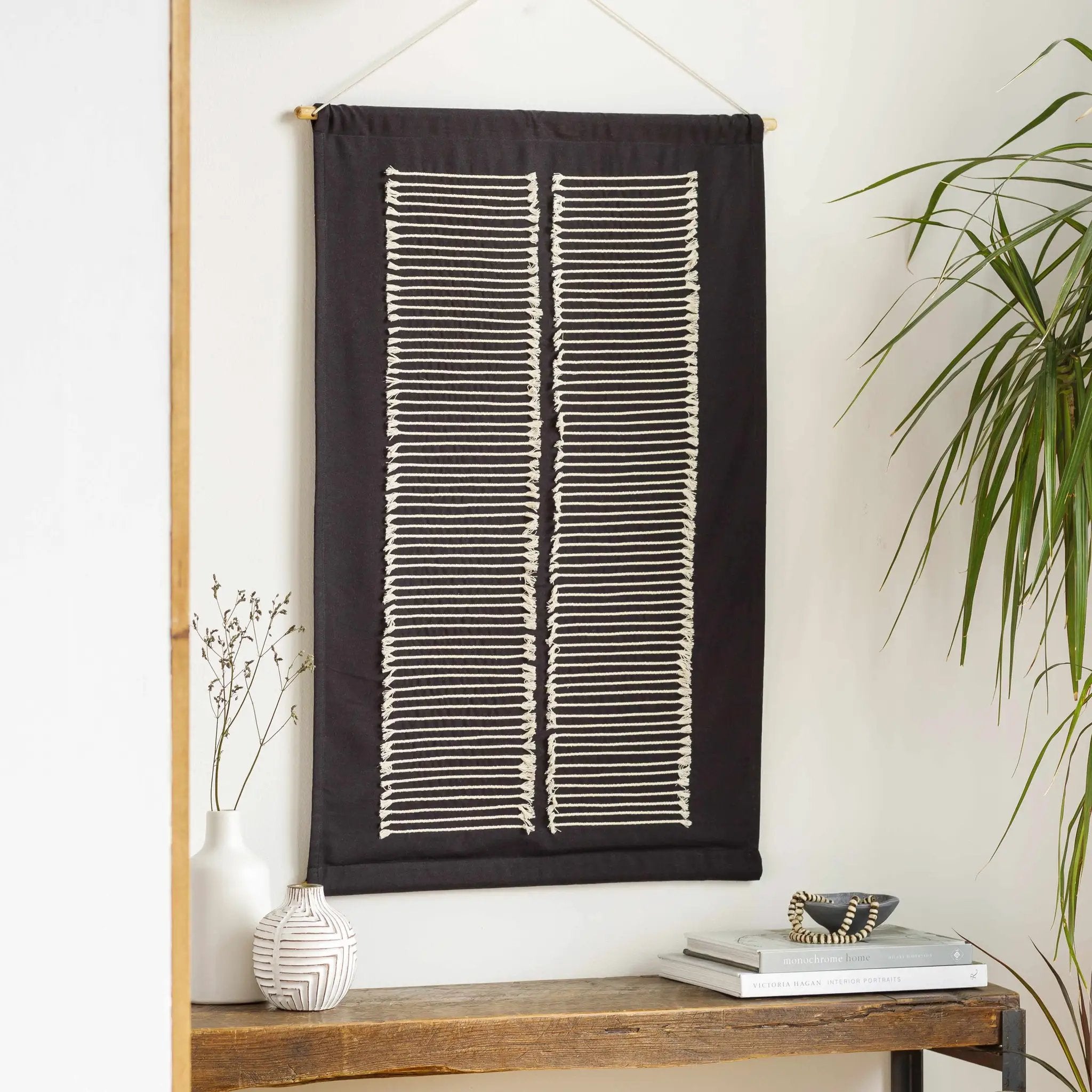 Queen Navy Fringed Wall Hanging by Boutique Rugs