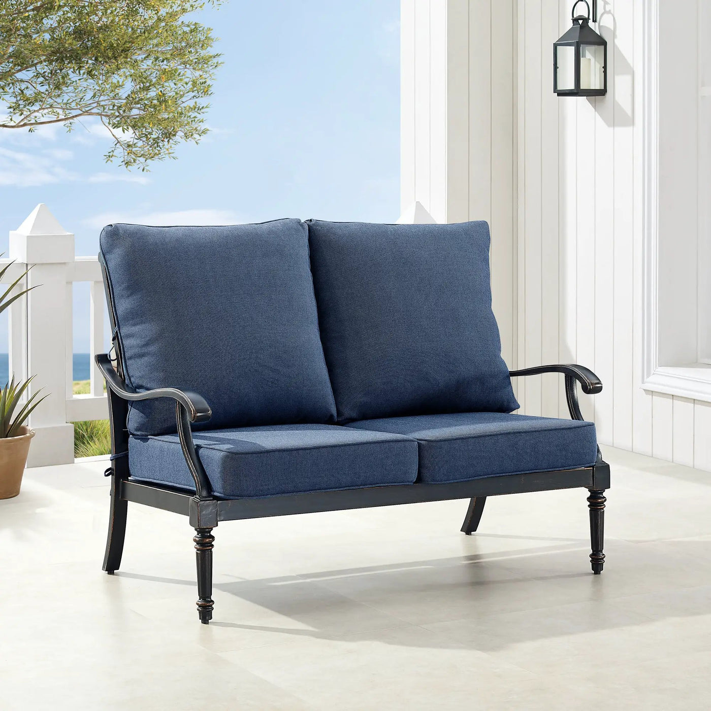 Black Aluminum Deep Seating Loveseat with Cushions by Sharicks