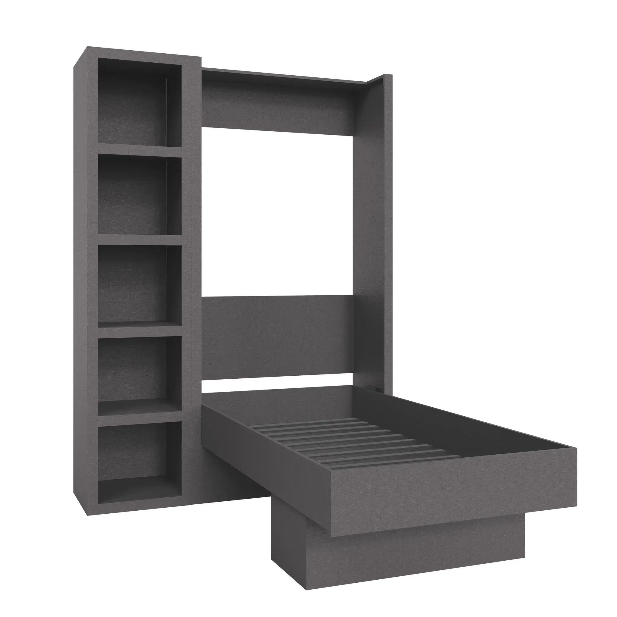 Easy-Lift Twin Murphy Wall Bed in Dark Grey with Bookshelf by Sharicks
