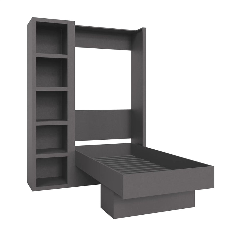 Easy-Lift Twin Murphy Wall Bed in Dark Grey with Bookshelf by Sharicks