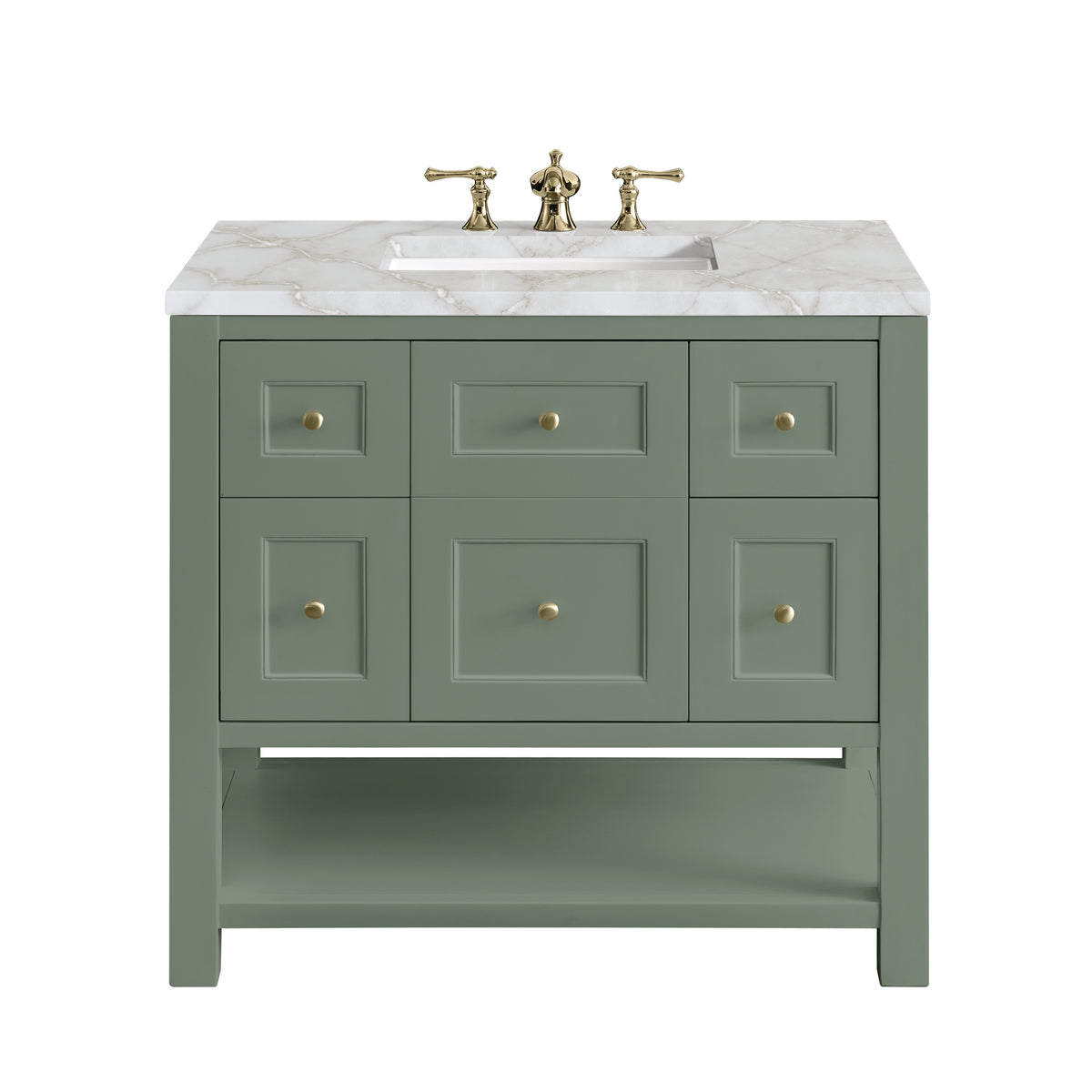 James Martin Breckenridge 36" Single Bathroom Vanity, Smokey Celadon with Victorian Silver countertop