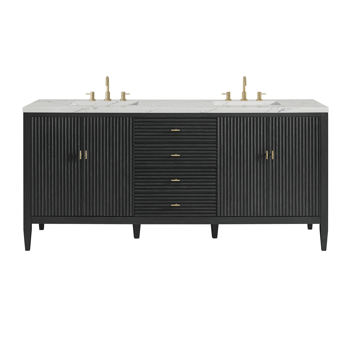 James Martin Myrrin 72" Double Bathroom Vanity, Carbon Oak with Ethereal Noctis (FreePower) countertop