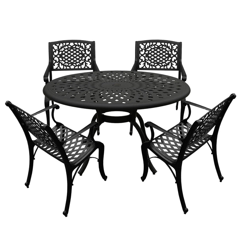 Outdoor Aluminum 5pc Round Black Patio Dining Set with Four Chairs by Sharicks