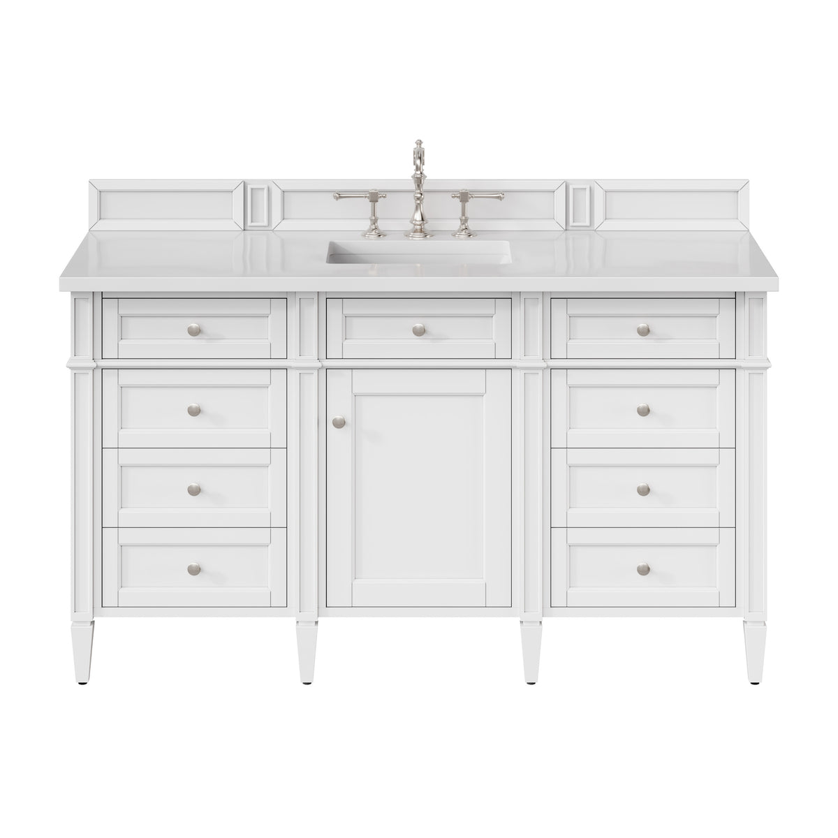 James Martin Brittany 60" Single Bathroom Vanity, Bright White with White Zeus countertop