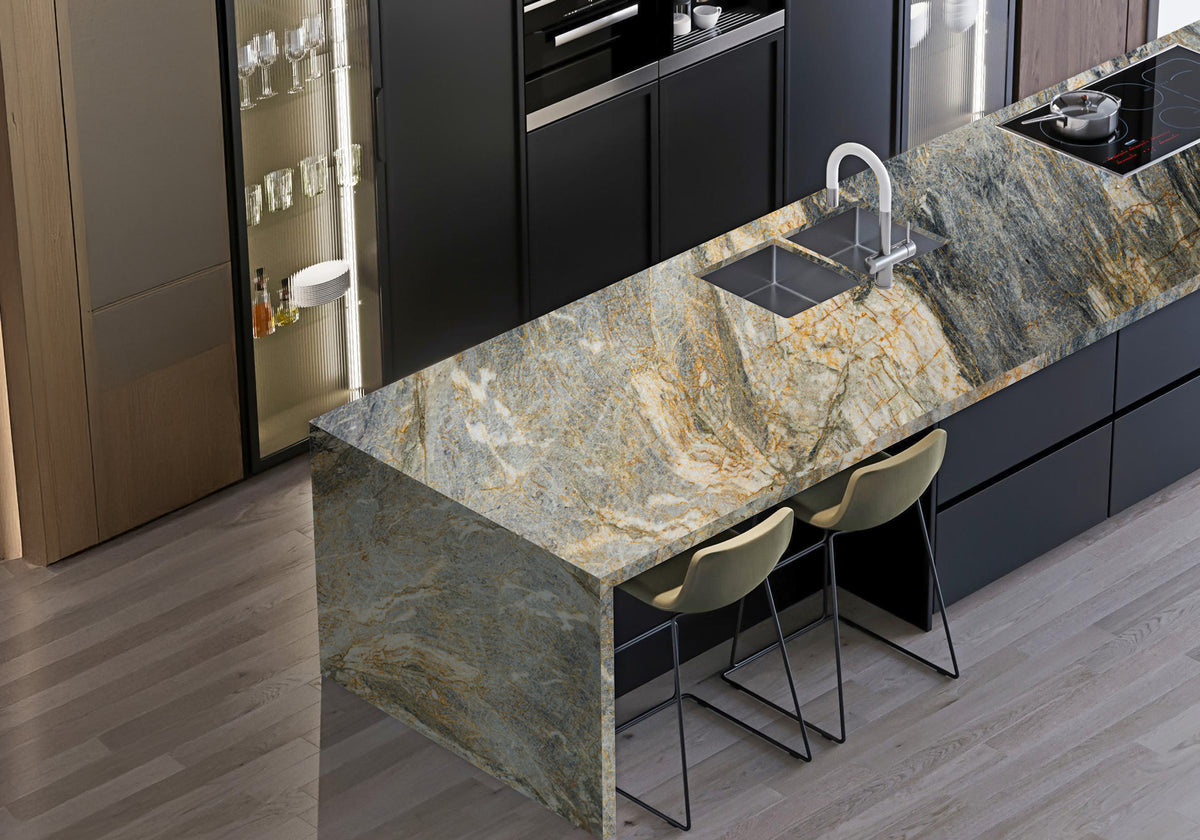 Quartzite Cielo Polished Slab Random room scene 2