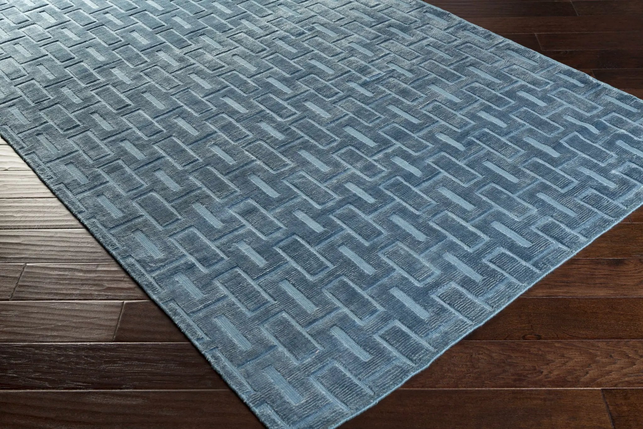 Quealy Blue Patterned 3x5 Small Viscose Rug - Clearance by Boutique Rugs