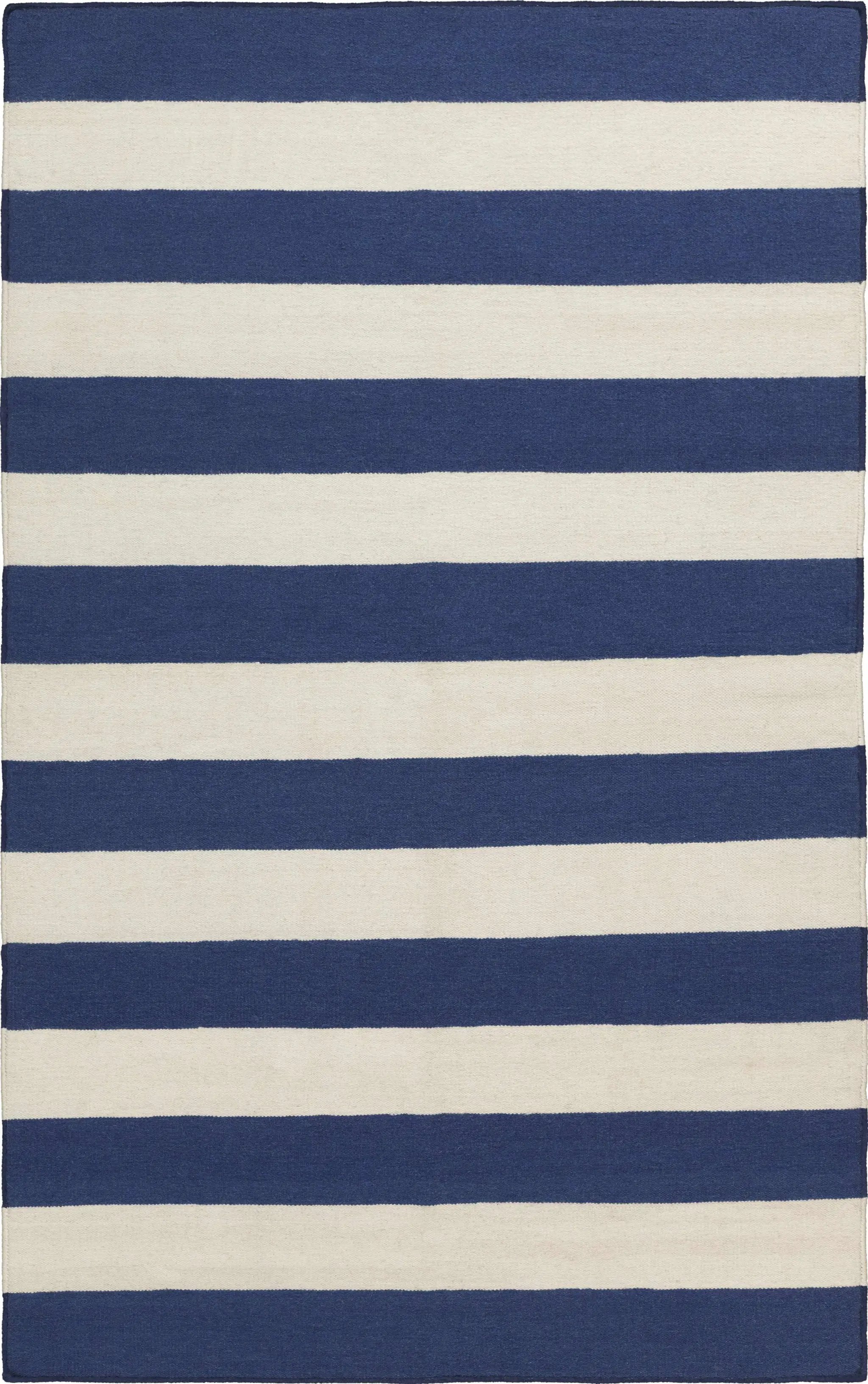 Ingersoll 8x11 Blue&White Striped Wool Rug - Clearance by Boutique Rugs