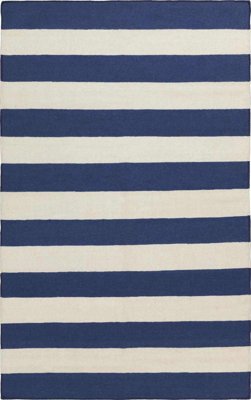 Ingersoll 8x11 Blue&White Striped Wool Rug - Clearance by Boutique Rugs