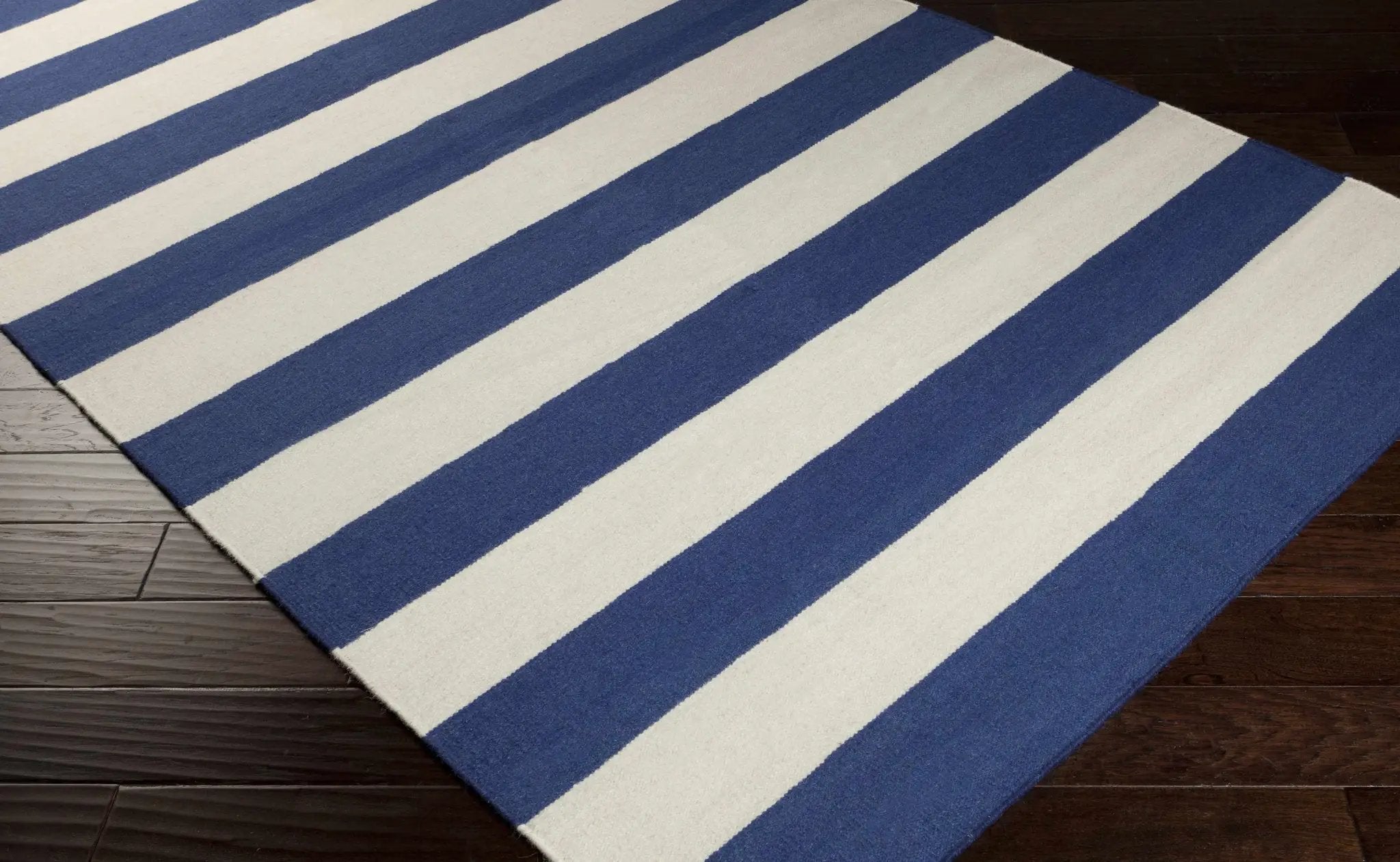 Ingersoll 8x11 Blue&White Striped Wool Rug - Clearance by Boutique Rugs
