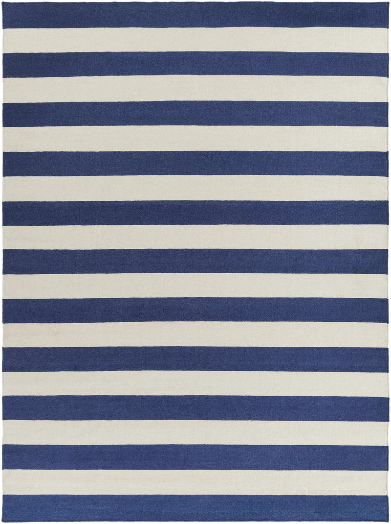 Ingersoll 8x11 Blue&White Striped Wool Rug - Clearance by Boutique Rugs