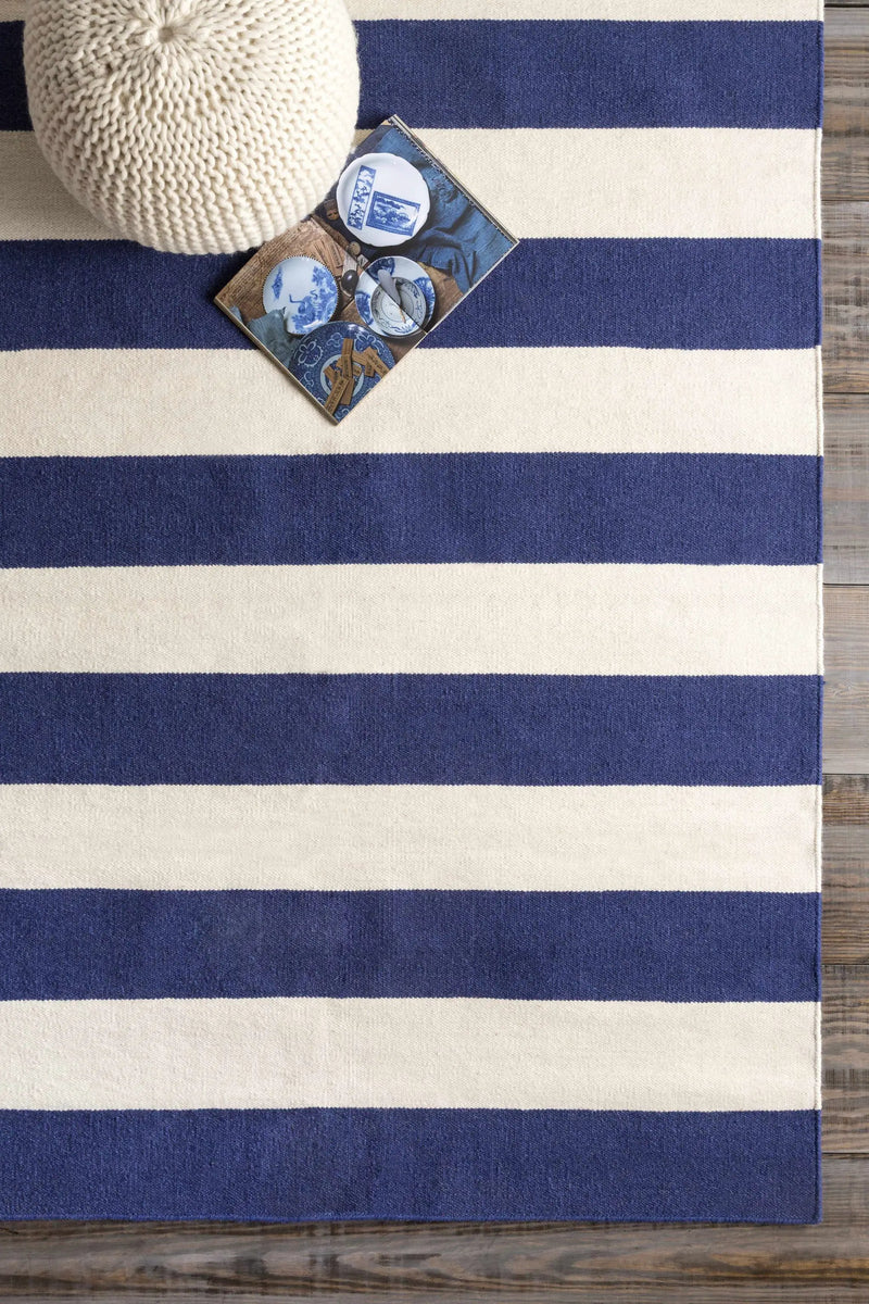 Ingersoll 8x11 Blue&White Striped Wool Rug - Clearance by Boutique Rugs