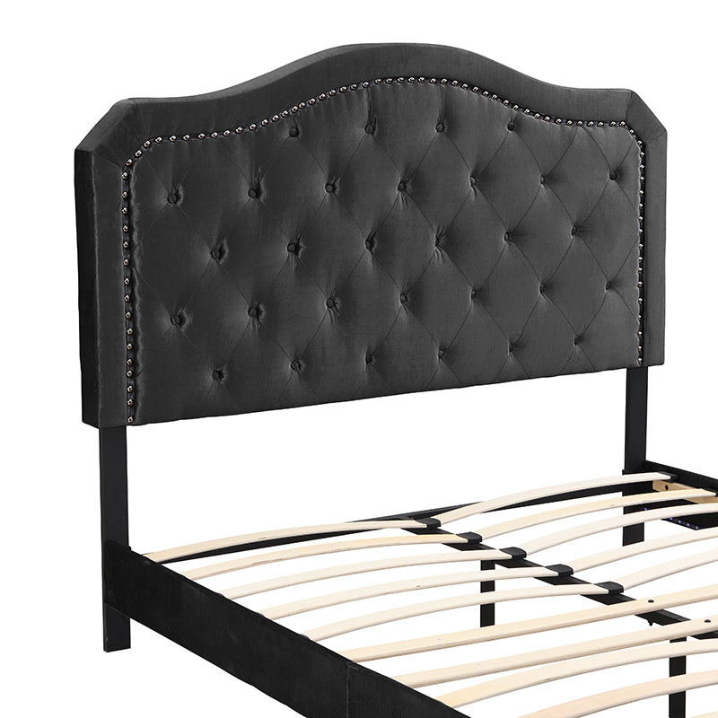 Queen Upholstered Bed Button Tufted with Curve Design, photo 10 of 12