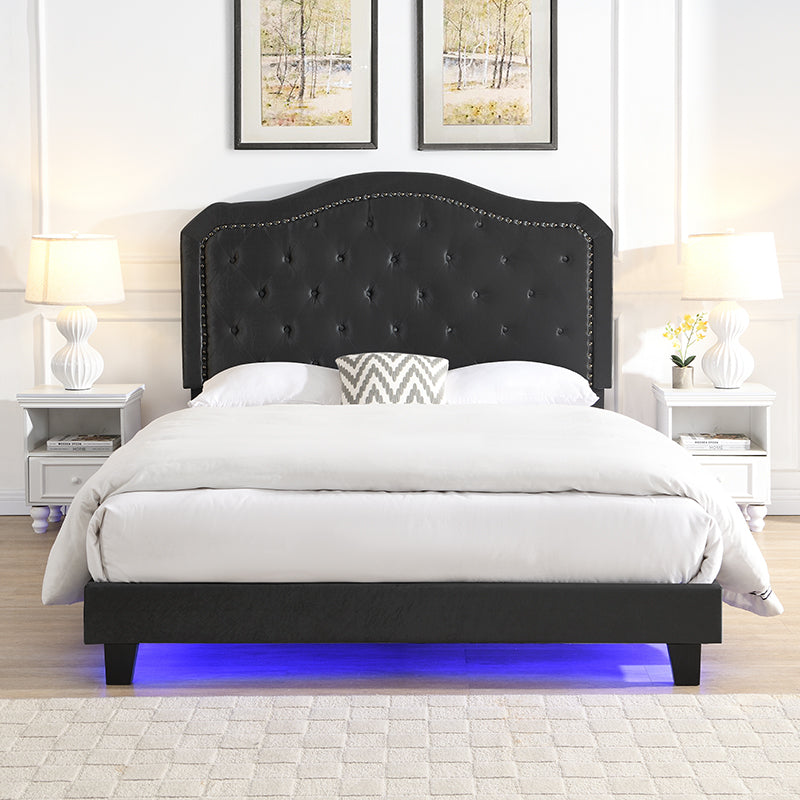 Queen Upholstered Bed Button Tufted with Curve Design, photo 3 of 12