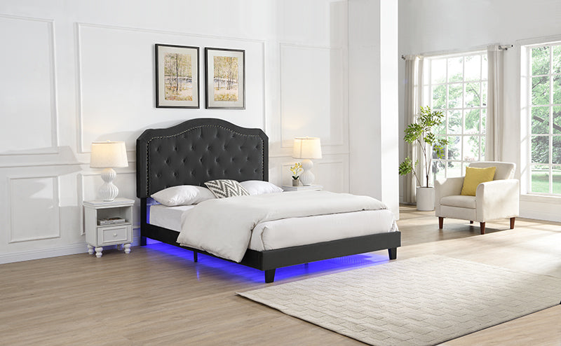 Queen Upholstered Bed Button Tufted with Curve Design, photo 4 of 12