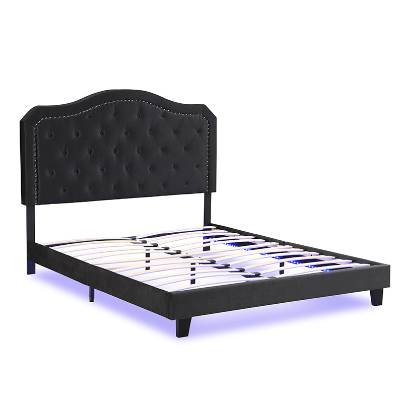 Queen Upholstered Bed Button Tufted with Curve Design, photo 6 of 12