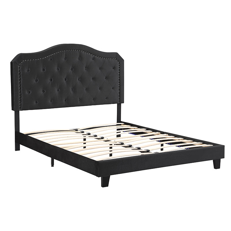 Queen Upholstered Bed Button Tufted with Curve Design, photo 7 of 12
