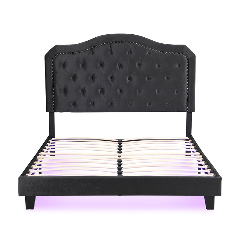 Queen Upholstered Bed Button Tufted with Curve Design, photo 8 of 12