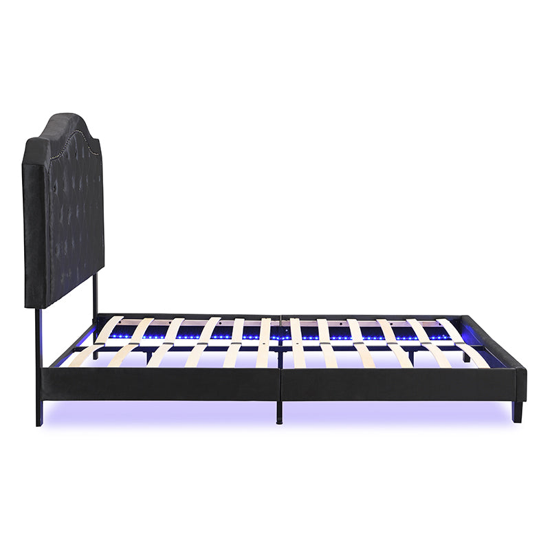 Queen Upholstered Bed Button Tufted with Curve Design, photo 9 of 12