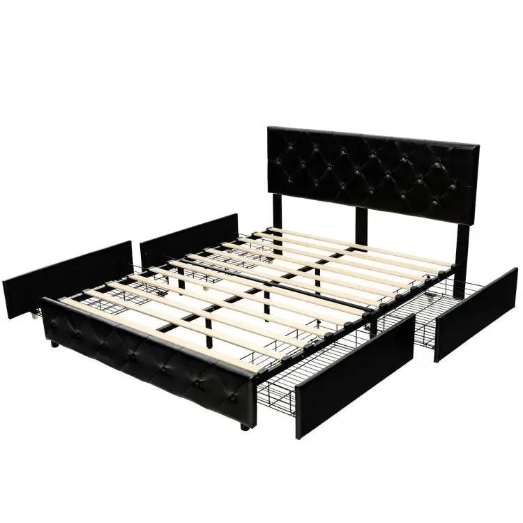 Full/Queen PU Leather Upholstered Platform Bed with 4 Drawers by DirectDeals