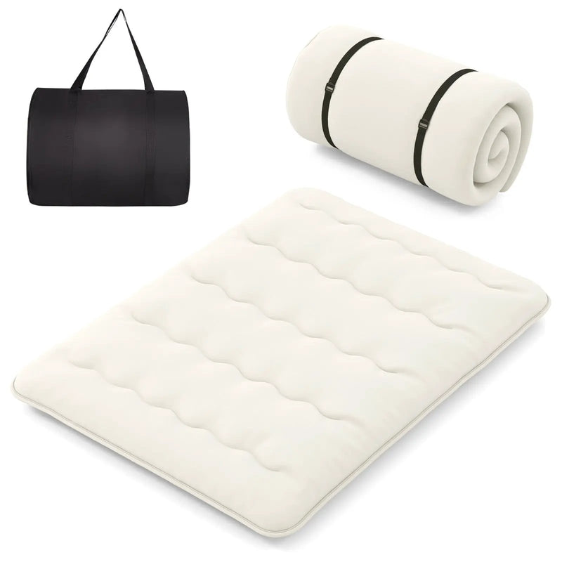 Queen/King/Twin/Full Futon Mattress Floor Sleeping Pad with Washable Cover Beige by DirectDeals