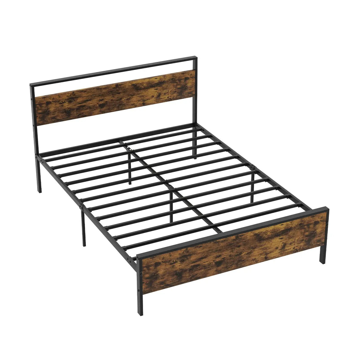 King Metal Bed Frame Industrial Platform Bed with Wooden Headboard by DirectDeals
