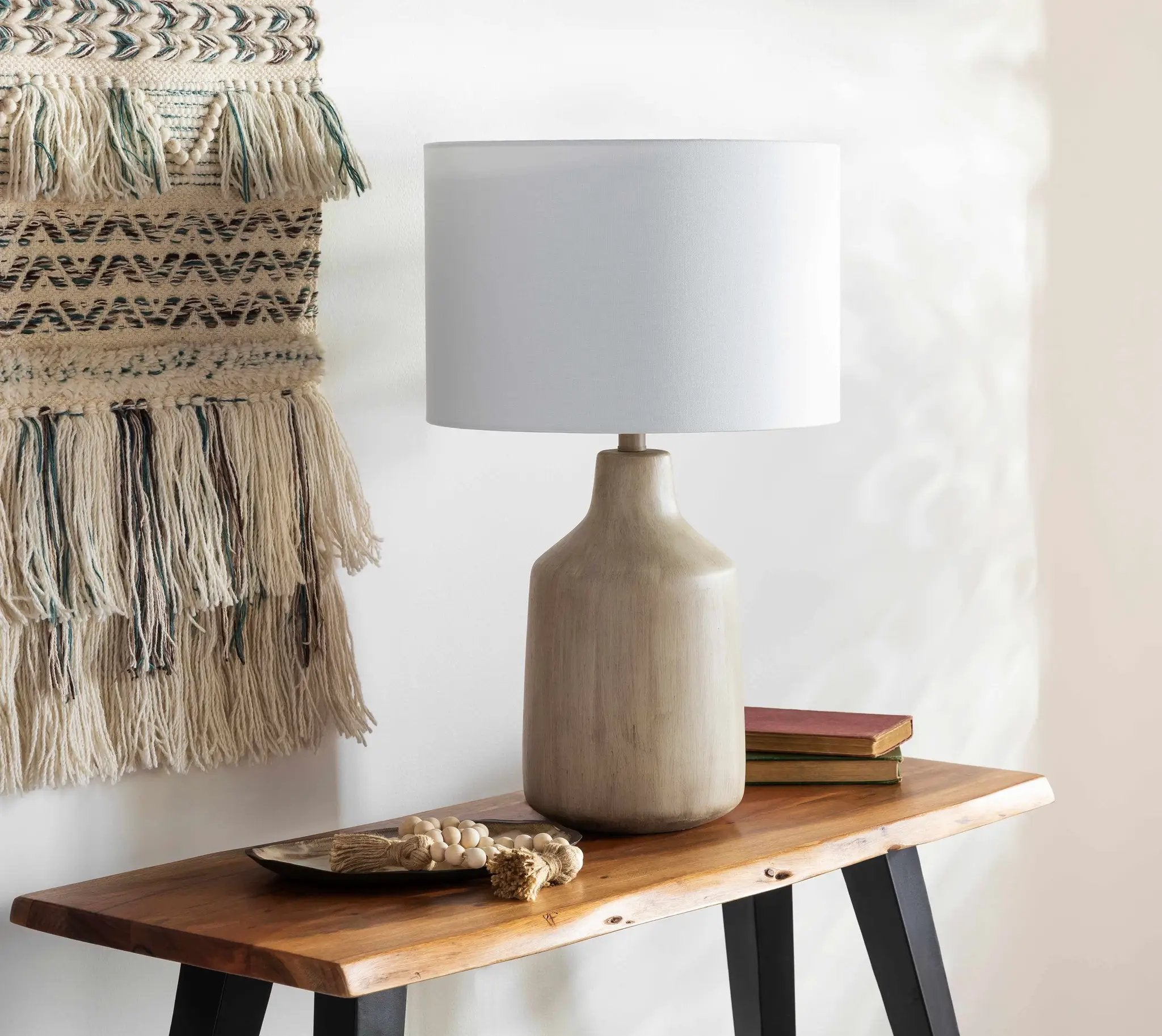 Quezon Beige Resin Table Lamp by Boutique Rugs