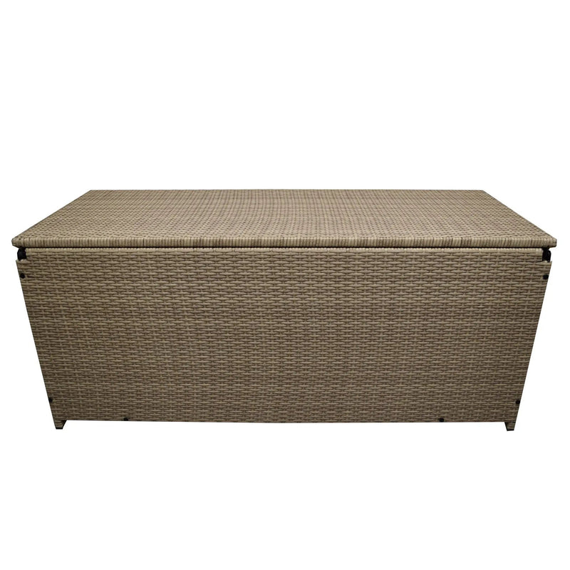 Tan Wicker Patio Deck Box with 113 Gallon Storage and Metal Frame by Sharicks