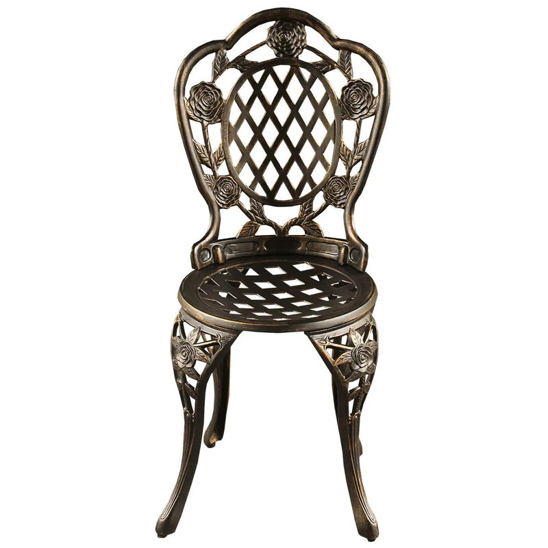 Bronze Rose Ornate Outdoor Patio Garden Aluminum 3 Piece Bistro Set by Sharicks