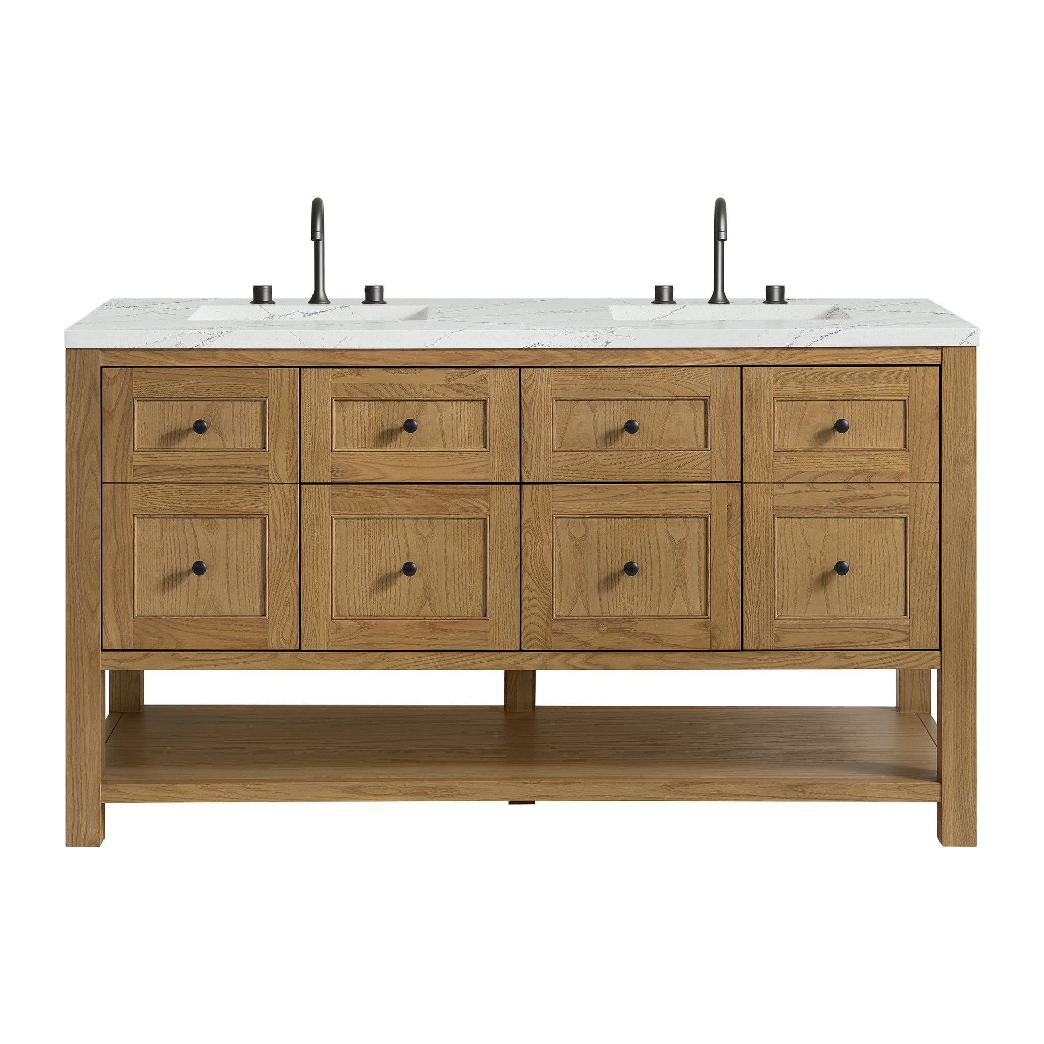 James Martin Breckenridge 60" Double Bathroom Vanity, Light Natural Oak with Ethereal Noctis (FreePower) countertop
