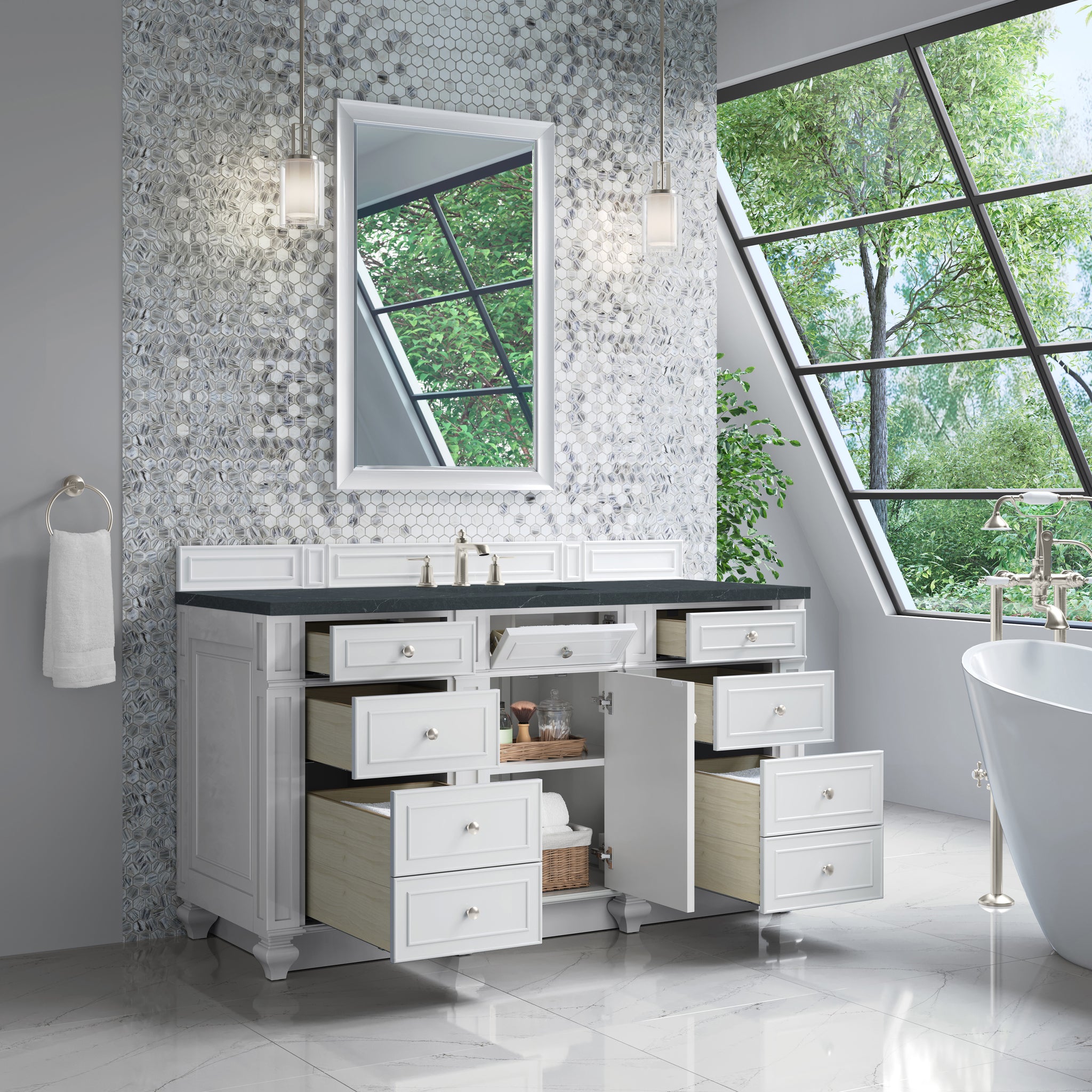 James Martin Bristol 60" Single Bathroom Vanity, Bright White by James Martin