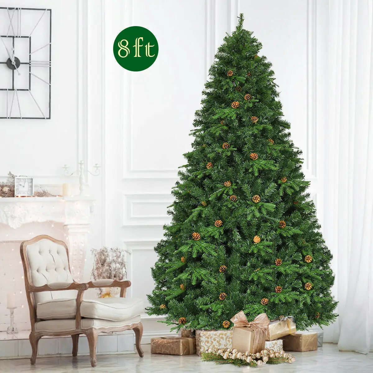 7.5 ft Artificial Christmas Tree with LED Lights and Pine Cones by DirectDeals