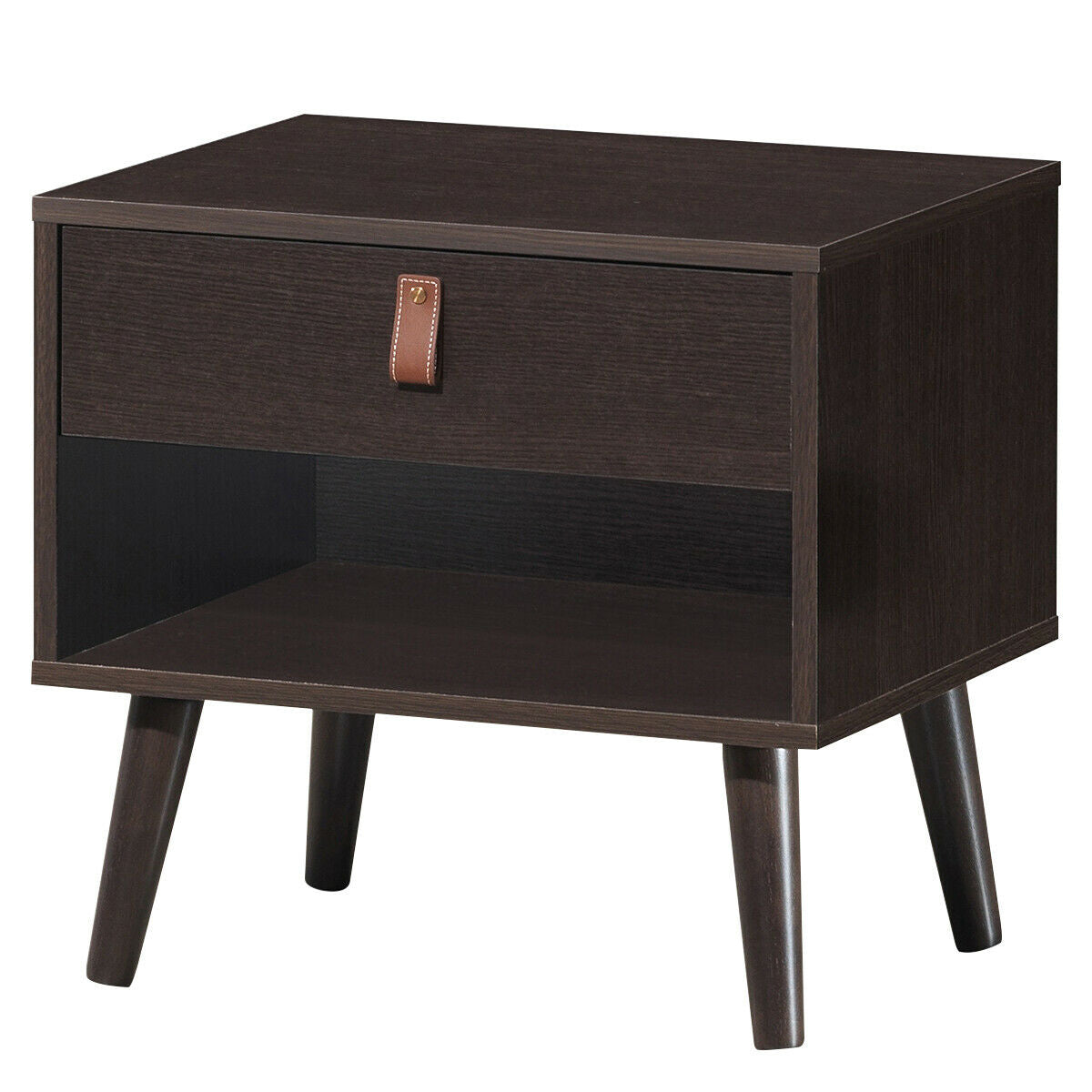 Nightstand Bedroom Table with Drawer Storage Shelf-Brown by DirectDeals